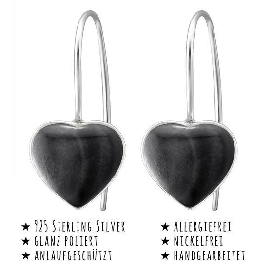 Das Bild mit Beschreibung zeigt Damen Ohrringe Herz Ohrhnger aus 925 Sterling Silver echt Silber mit Muschel Imitat