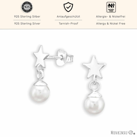Sterne Ohrstecker mit hngender Perle aus 925 Sterling Silber | Eleganz am Ohr