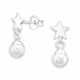 Sterne Ohrstecker mit h�ngender Perle aus 925 Sterling...