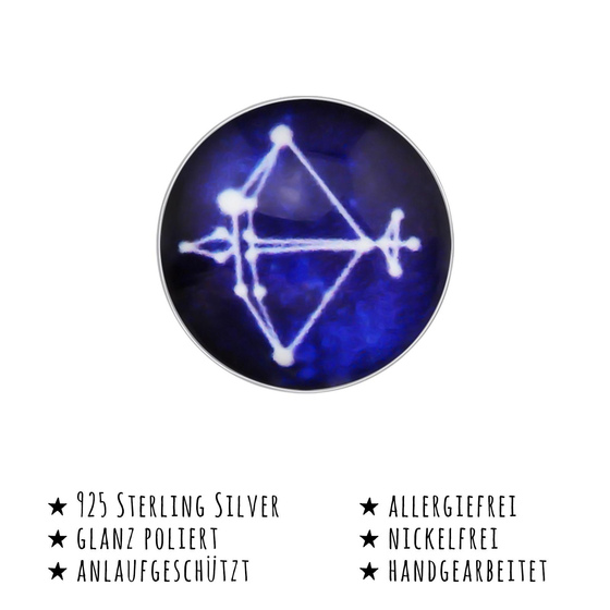 Das Bild mit Beschreibung zeigt Kinder Ohrringe Schtze Sternzeichen Ohrstecker aus 925 Sterling Silver echt Silber