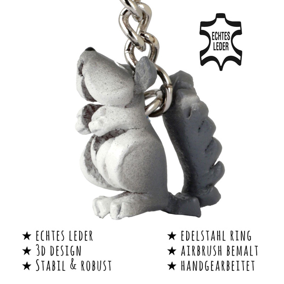 Das Bild mit Beschreibung zeigt ein mini Eichhrnchen aus Leder