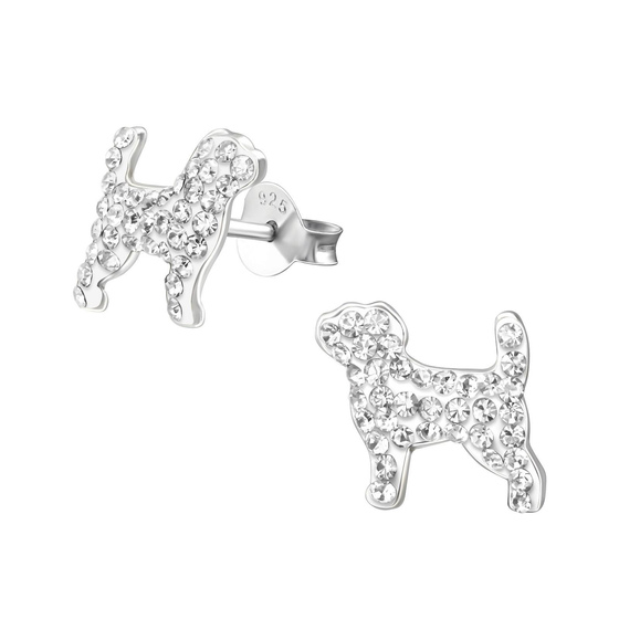 Auf dem Bild zu sehen sind Kinder Ohrringe Hunde Ohrstecker aus 925 Sterling Silver echt Silber mit 74 Kristallen