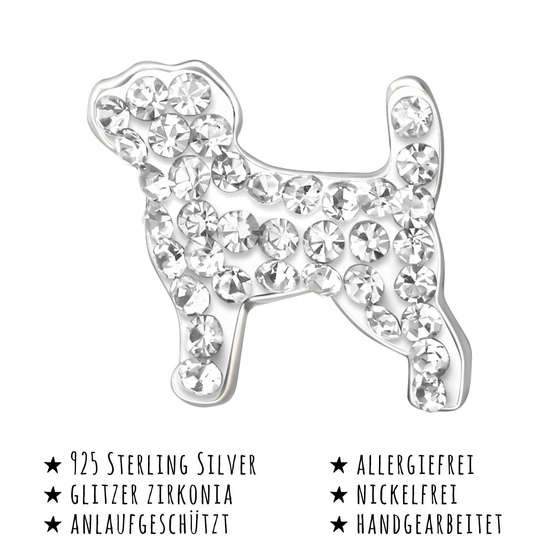 Das Bild mit Beschreibung zeigt Kinder Ohrringe Hunde Ohrstecker aus 925 Sterling Silver echt Silber mit 74 Kristallen