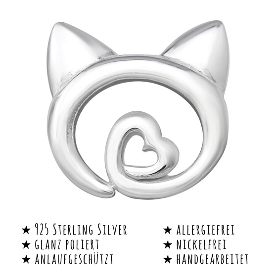 Das Bild mit Beschreibung zeigt Damen Ohrringe Katzen Ohrstecker aus 925 Sterling Silver echt Silber mit Herzchen