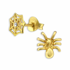 Goldene Spinnen und Spinnennetz Ohrstecker mit Kristall
