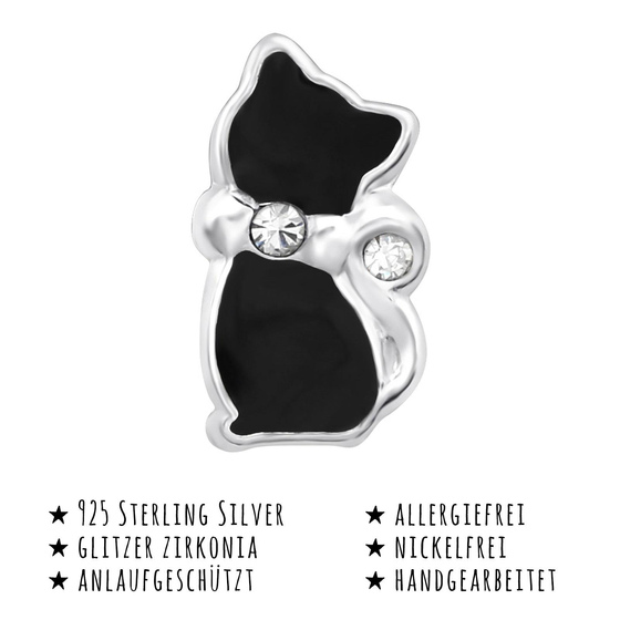 Das Bild mit Beschreibung zeigt Kinder Ohrringe Katzen Ohrstecker aus 925 Sterling Silver echt Silber mit 4 Kristallen