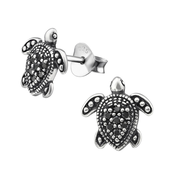 Auf dem Bild zu sehen sind Damen Ohrringe Schildkrten Ohrstecker aus 925 Sterling Silver echt Silber mit 14 Kristallen