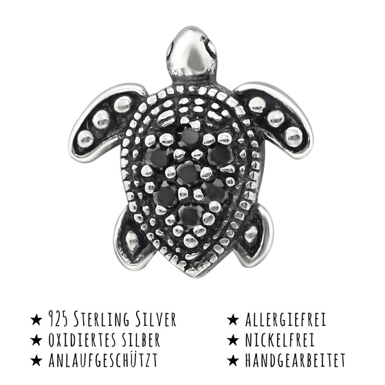 Das Bild mit Beschreibung zeigt Damen Ohrringe Schildkrten Ohrstecker aus 925 Sterling Silver echt Silber mit 14 Kristallen