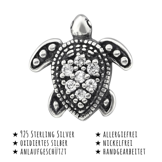 Das Bild mit Beschreibung zeigt Damen Ohrringe Schildkr�ten Ohrstecker aus 925 Sterling Silver echt Silber mit 14 Kristallen