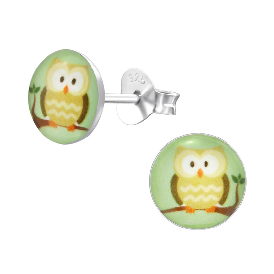 Auf dem Bild zu sehen sind Kinder Ohrringe Eule Ohrstecker aus 925 Sterling Silver echt Silber