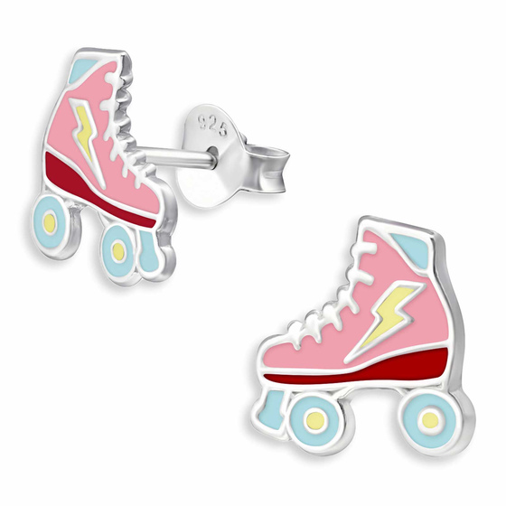 Auf dem Bild zu sehen sind Kinder Ohrringe Rollschuh Ohrstecker aus 925 Sterling Silver echt Silber