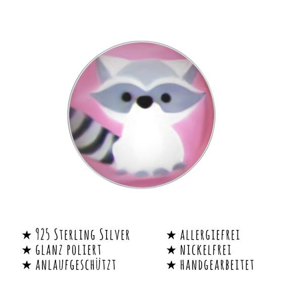 Das Bild mit Beschreibung zeigt Kinder Ohrringe Waschb�r Ohrstecker aus 925 Sterling Silver echt Silber