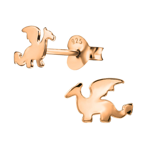 Auf dem Bild zu sehen sind Kinder Ohrringe Drache Ohrstecker aus 925 Sterling Silver echt Silber mit rose Gold plattiert
