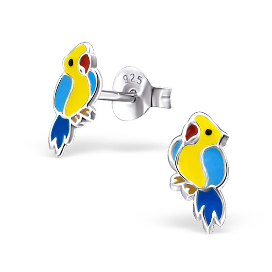 Auf dem Bild zu sehen sind Kinder Ohrringe Papagei Ohrstecker aus 925 Sterling Silver echt Silber