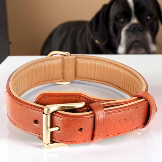 Hundehalsband aus Leder braun mit Nieten M-L
