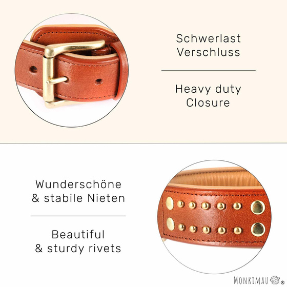 Hundehalsband aus Leder braun mit Nieten M-L