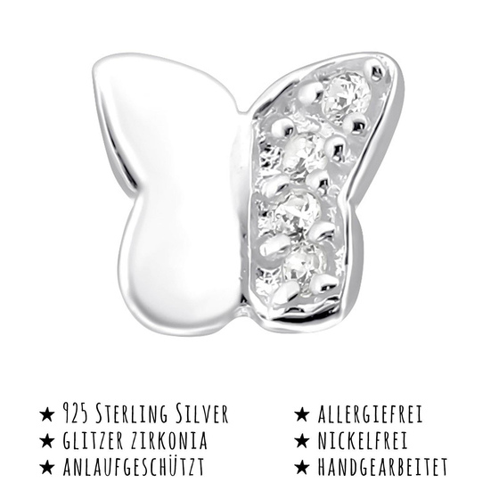 Das Bild mit Beschreibung zeigt Kinder Ohrringe Schmetterling Ohrstecker aus 925 Sterling Silver echt Silber mit 8 Kristallen