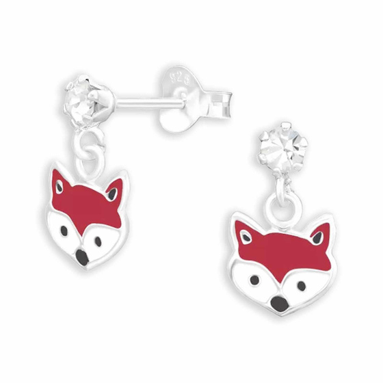Zauberhafte Kinder-Ohrstecker mit Fuchs-Motiv aus 925 Sterling Silber und Kristallen