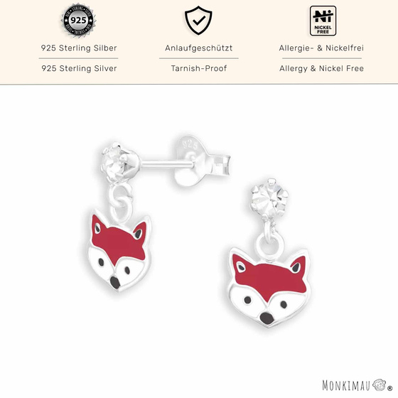 Zauberhafte Kinder-Ohrstecker mit Fuchs-Motiv aus 925 Sterling Silber und Kristallen