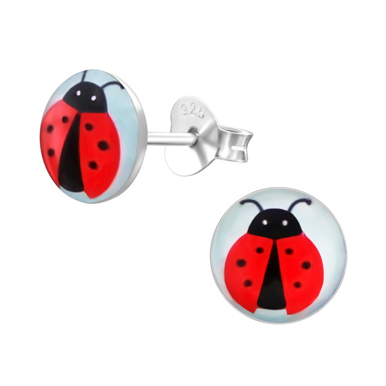 Auf dem Bild zu sehen sind Kinder Ohrringe Marienkfer Ohrstecker aus 925 Sterling Silver echt Silber