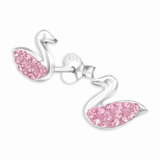 Silberne Schwan-Ohrstecker mit echten europ�ischen Kristallen