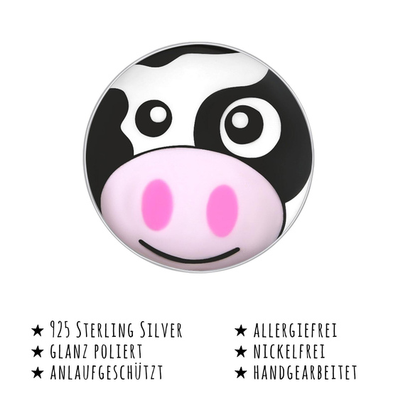 Das Bild mit Beschreibung zeigt Kinder Ohrringe Kuh Ohrstecker aus 925 Sterling Silver echt Silber