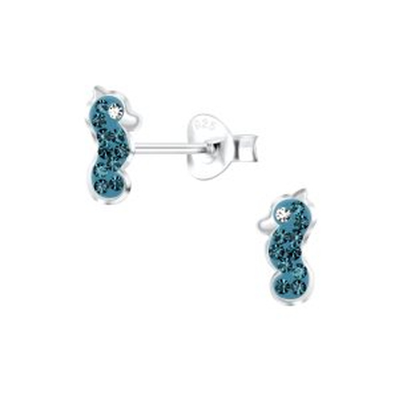 Seepferd Kristall Kinderohrringe 925 Silber