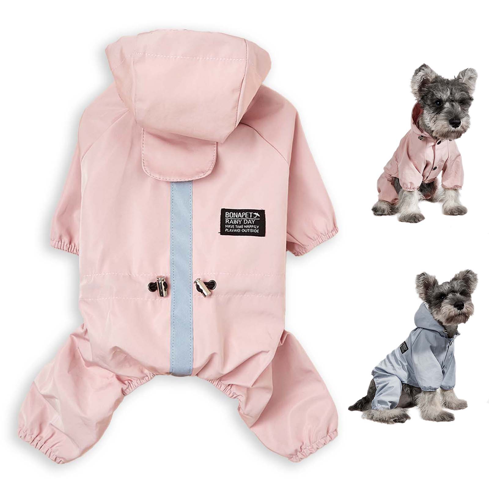 Blaue und rosa wasserdichte Regenmntel fr kleine Hunde, aus Premium-Qualitt, leicht und atmungsaktiv fr optimalen Komfort bei schlechtem Wetter.