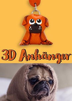 Mops 3D Schlsselanhnger Leder